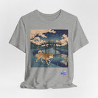 Shiba Inu Night Stroll T-Shirt | Japanese Bridge Ukiyo-e Style