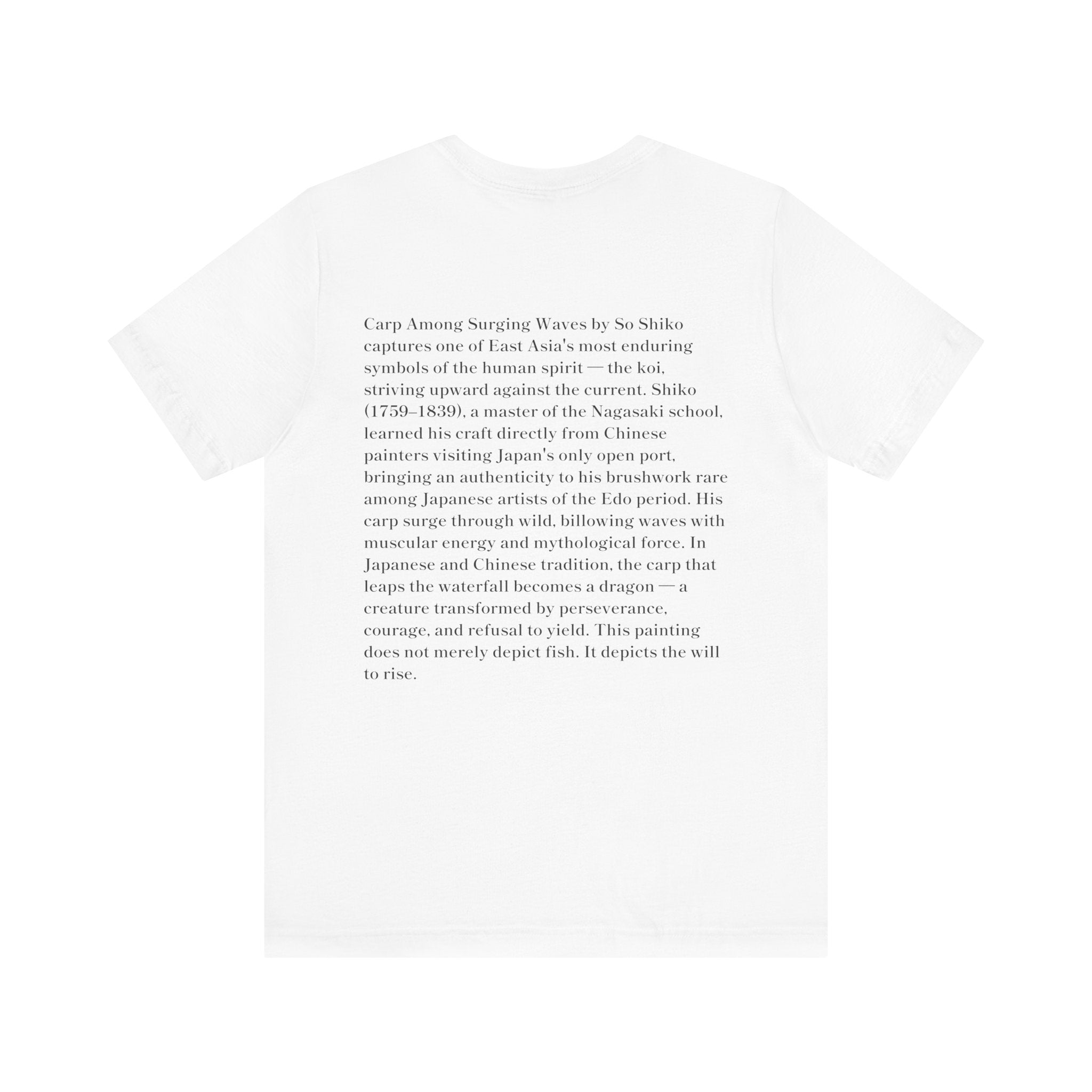 Japanese Art T-Shirt, So Shiko Carp Leaping Waves, Museum Tee, Edo Period Koi Fish Perseverance Gift