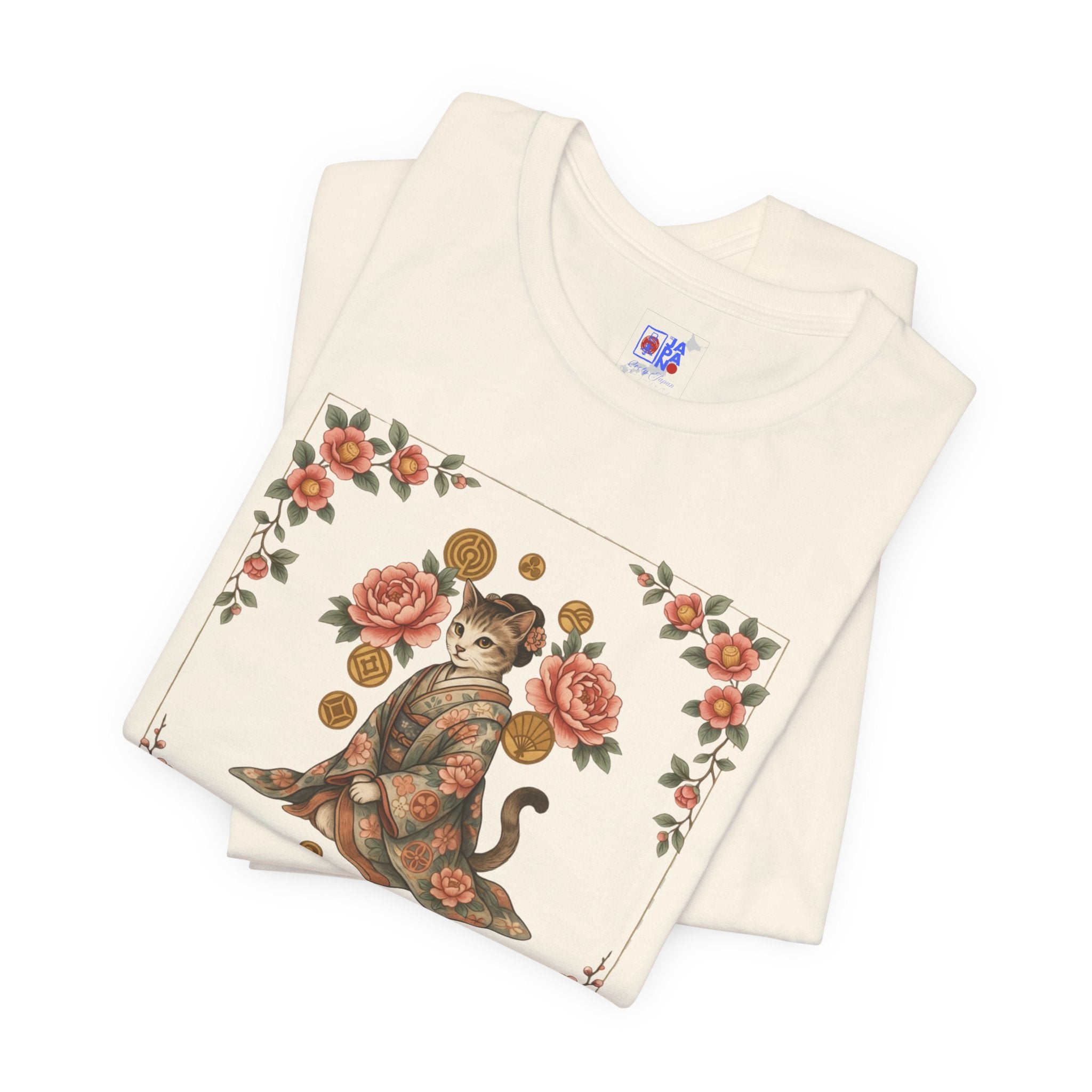 Floral Vintage Cat Tee — '美貓' Asian-Inspired Graphic T-Shirt