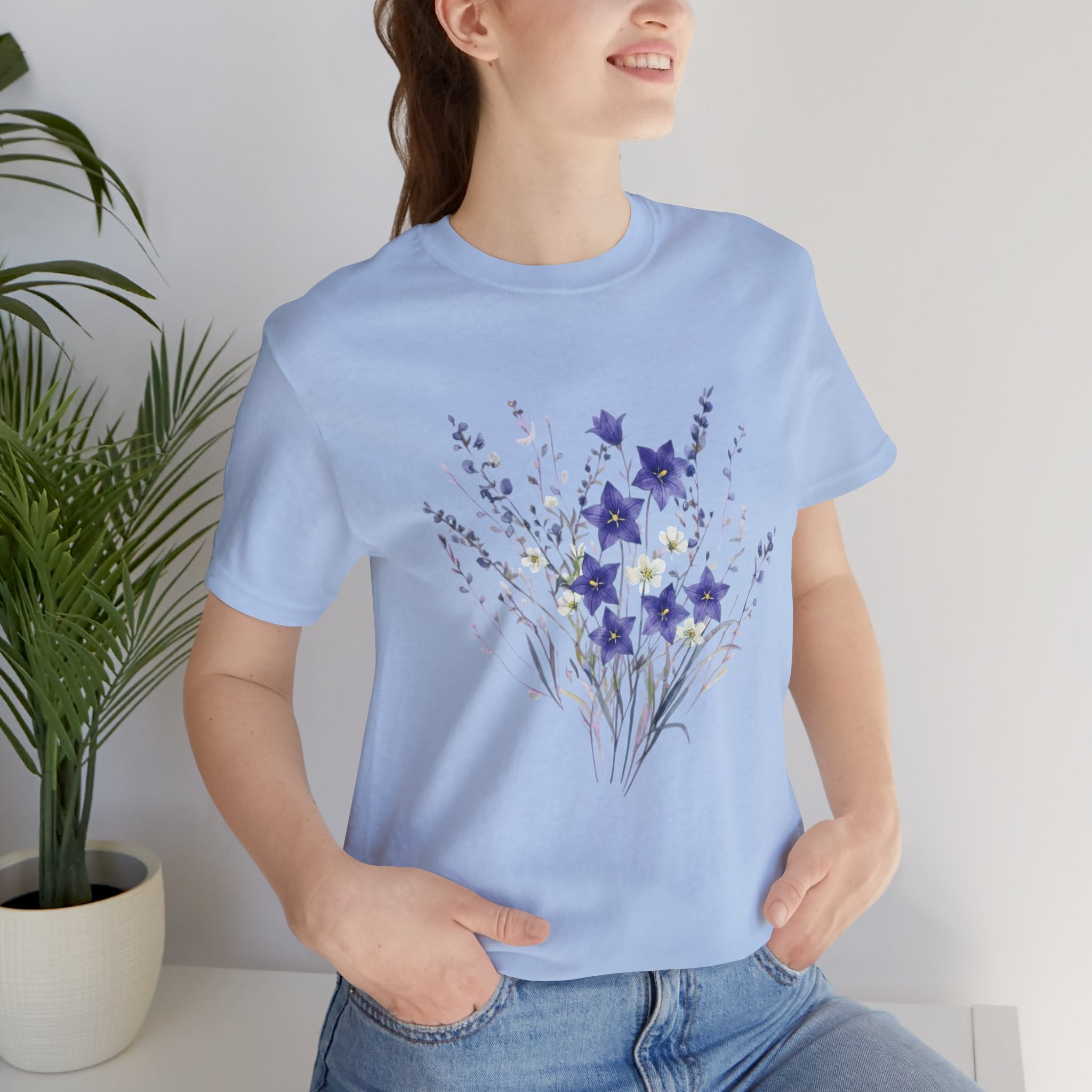 Kikyo (Balloon Flower) Floral Japanese Tee | Deep Purple Autumn Botanical Shirt
