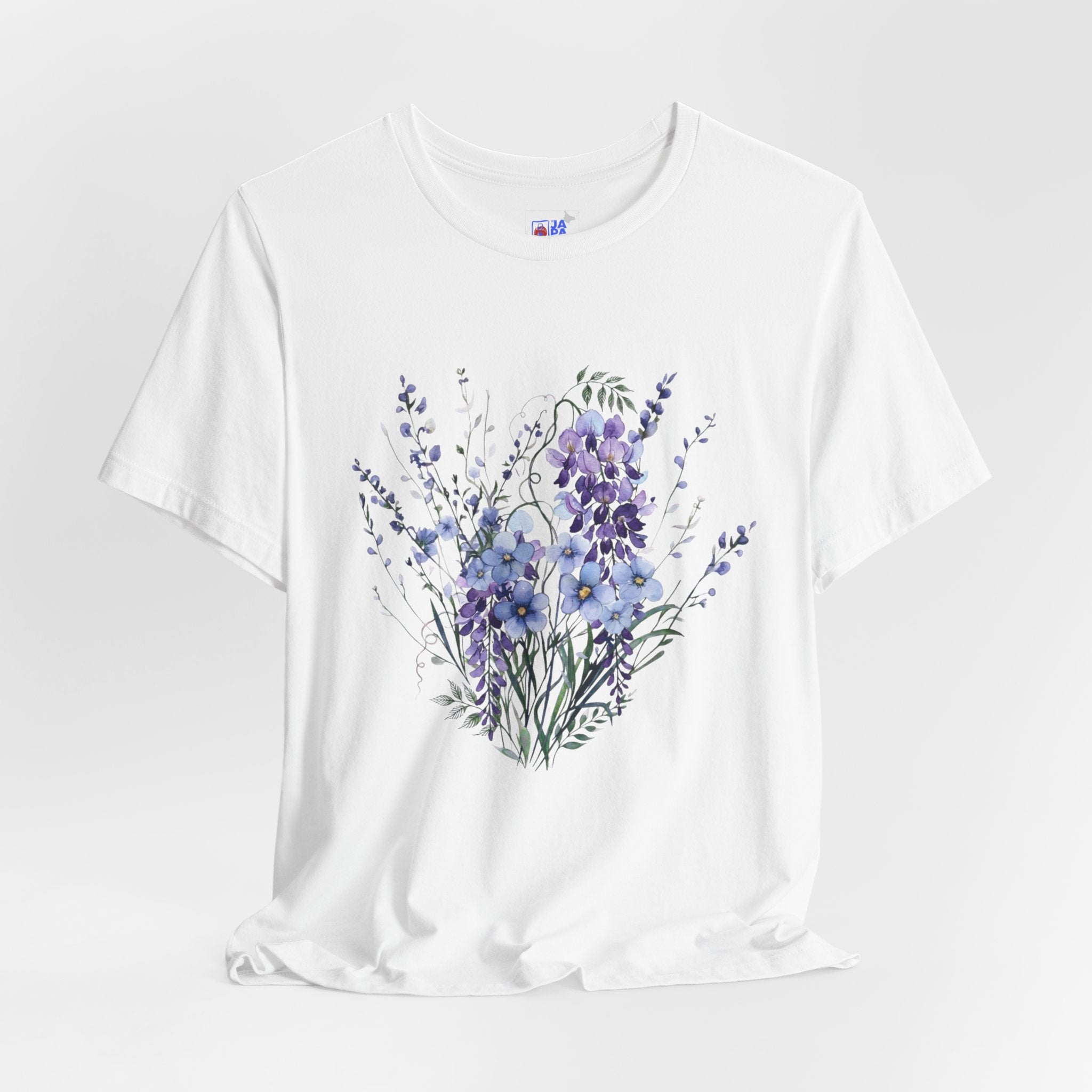 Japanese Wisteria and Forget-Me-Not T-Shirt | Fuji Wasurenagusa Dark Floral Tee | Japan Botanical Moonlit Garden Shirt