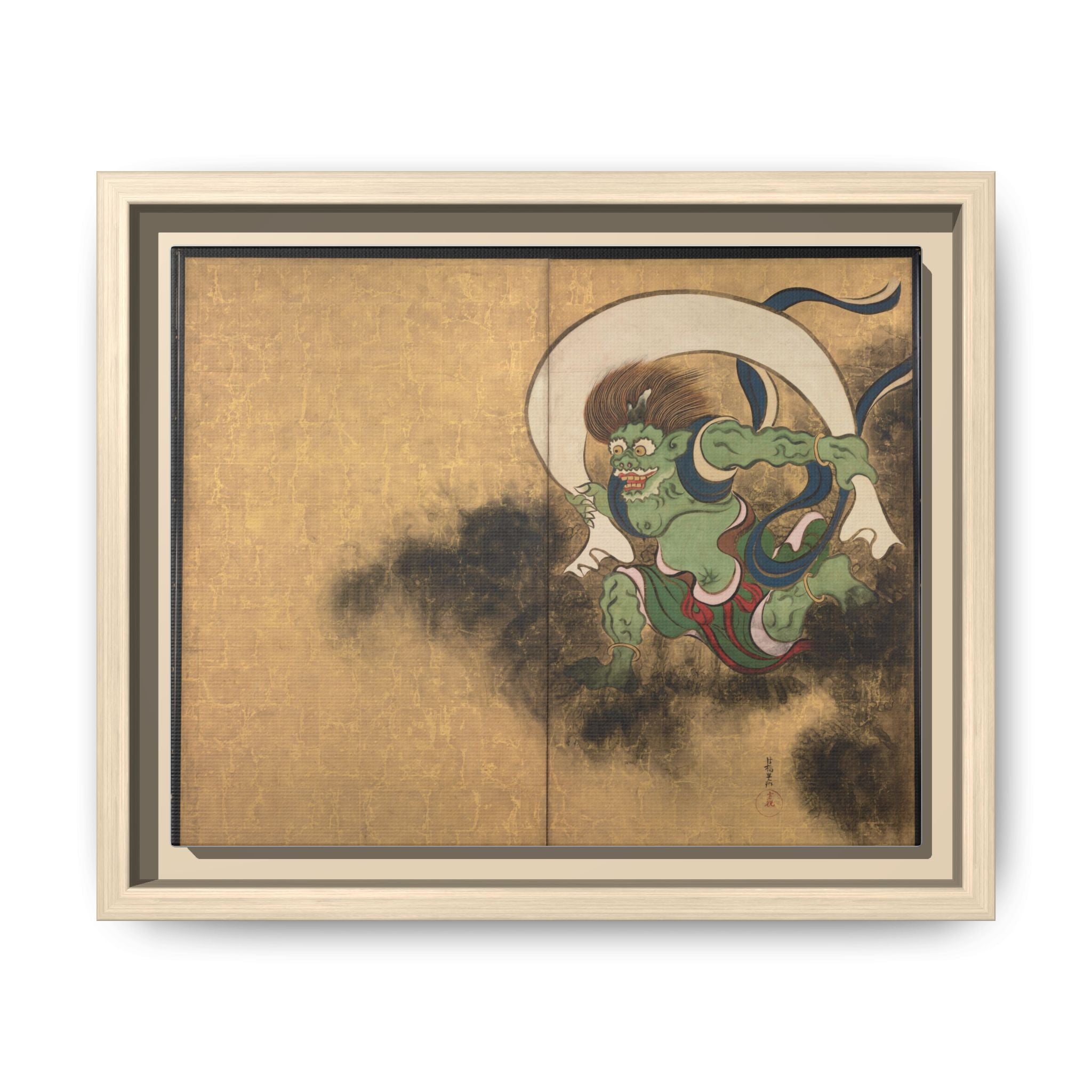 Fujin Wind God Framed Canvas Print, Ogata Korin Edo Period Japanese Art, Rinpa Schoo, Museum Reproduction, Japanese Mythology Wall Art