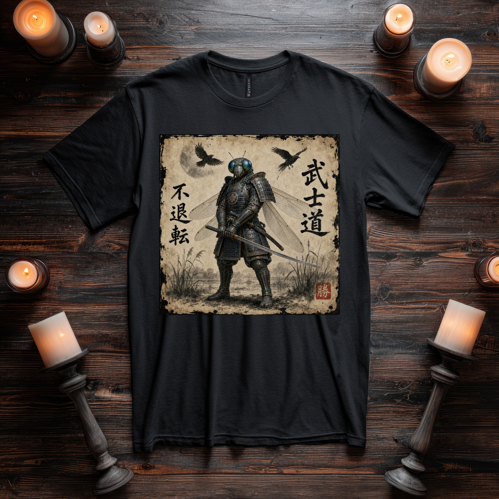 Samurai Dragonfly Warrior Tee Version 1 — Bushidō Ink Warrior Graphic T-Shirt