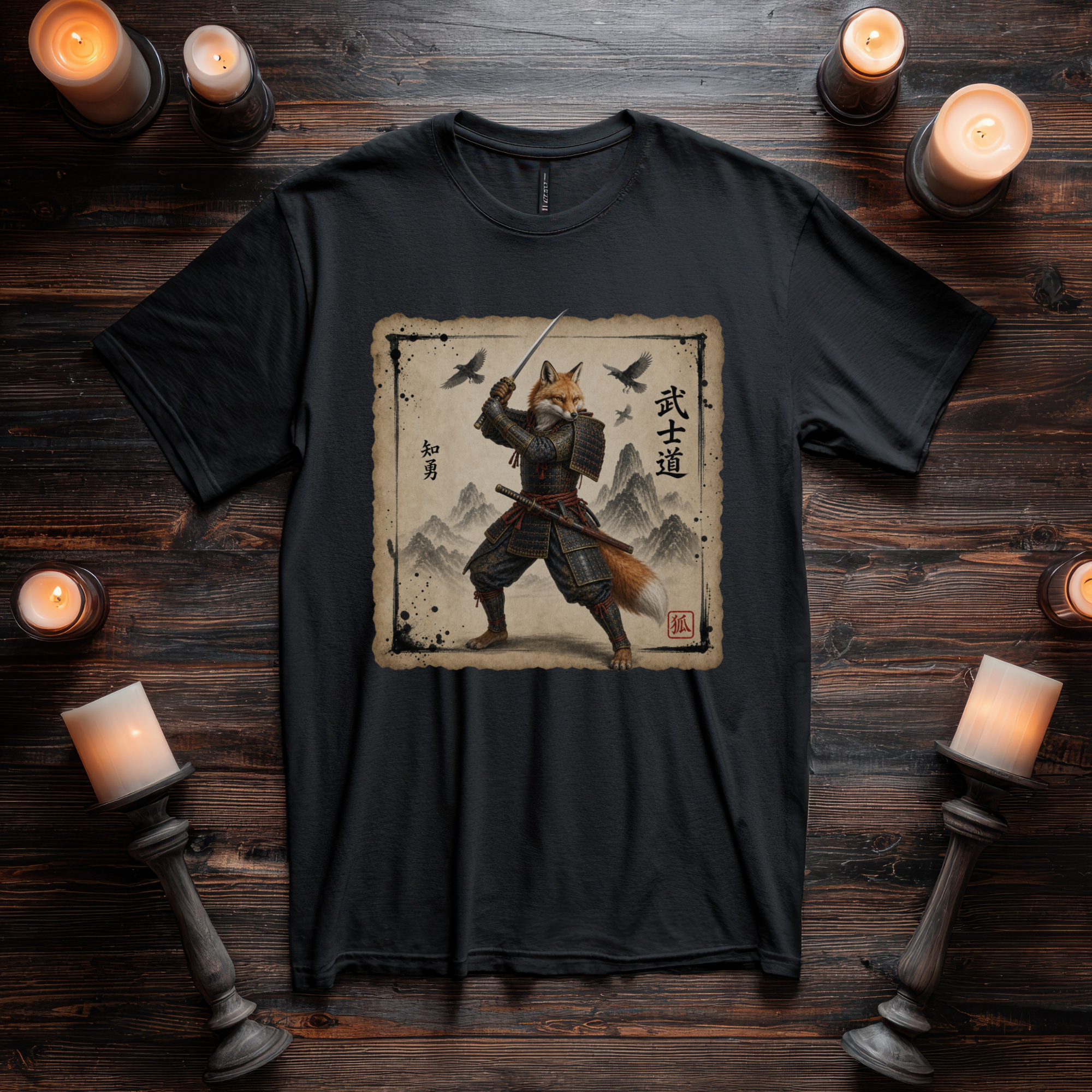 Samurai Fox T-Shirt  version2— 'Bushido' Fox Warrior Vintage Japanese Art Tee