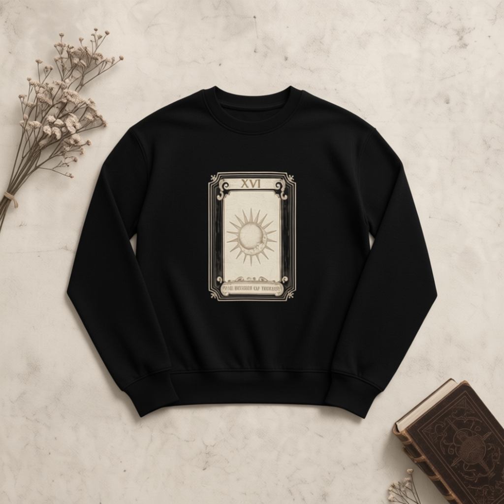 YOI YOI ART Lab — XVI Tarot Sun Waffle Sweatshirt | Raw Edge Unisex