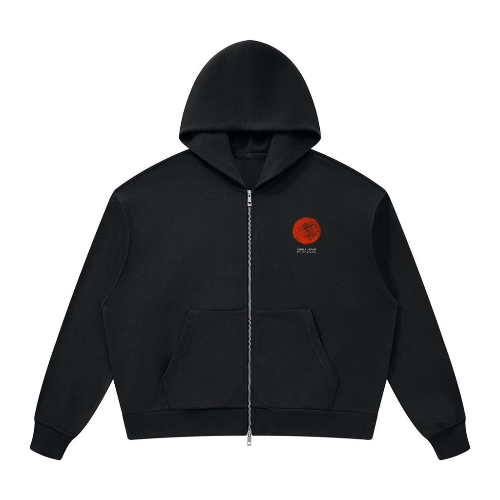 CoolyJapan Signature Drop Shoulder Full-Zip Hoodie — 360gsm Heavyweight Cotton Blend