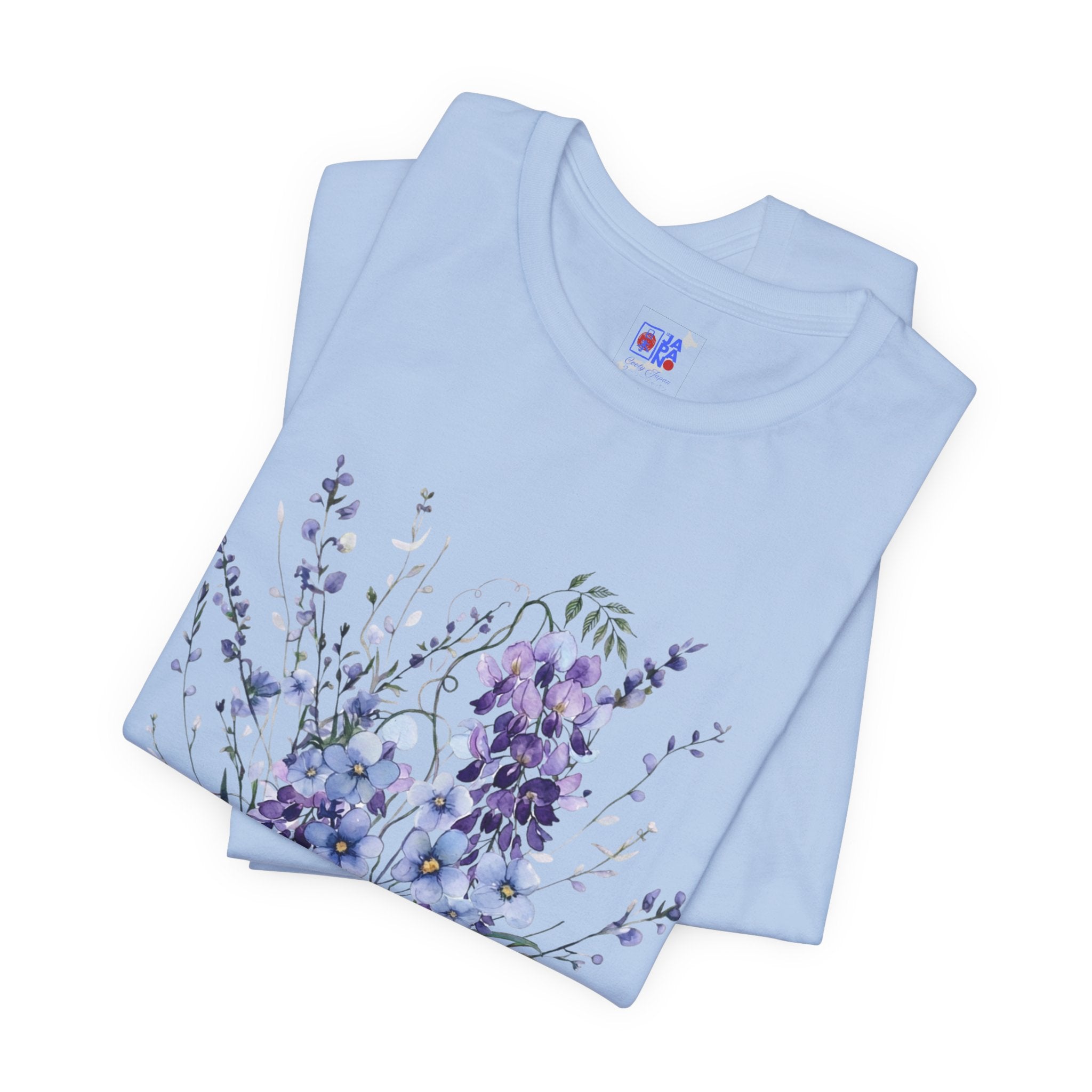 Japanese Wisteria and Forget-Me-Not T-Shirt | Fuji Wasurenagusa Dark Floral Tee | Japan Botanical Moonlit Garden Shirt