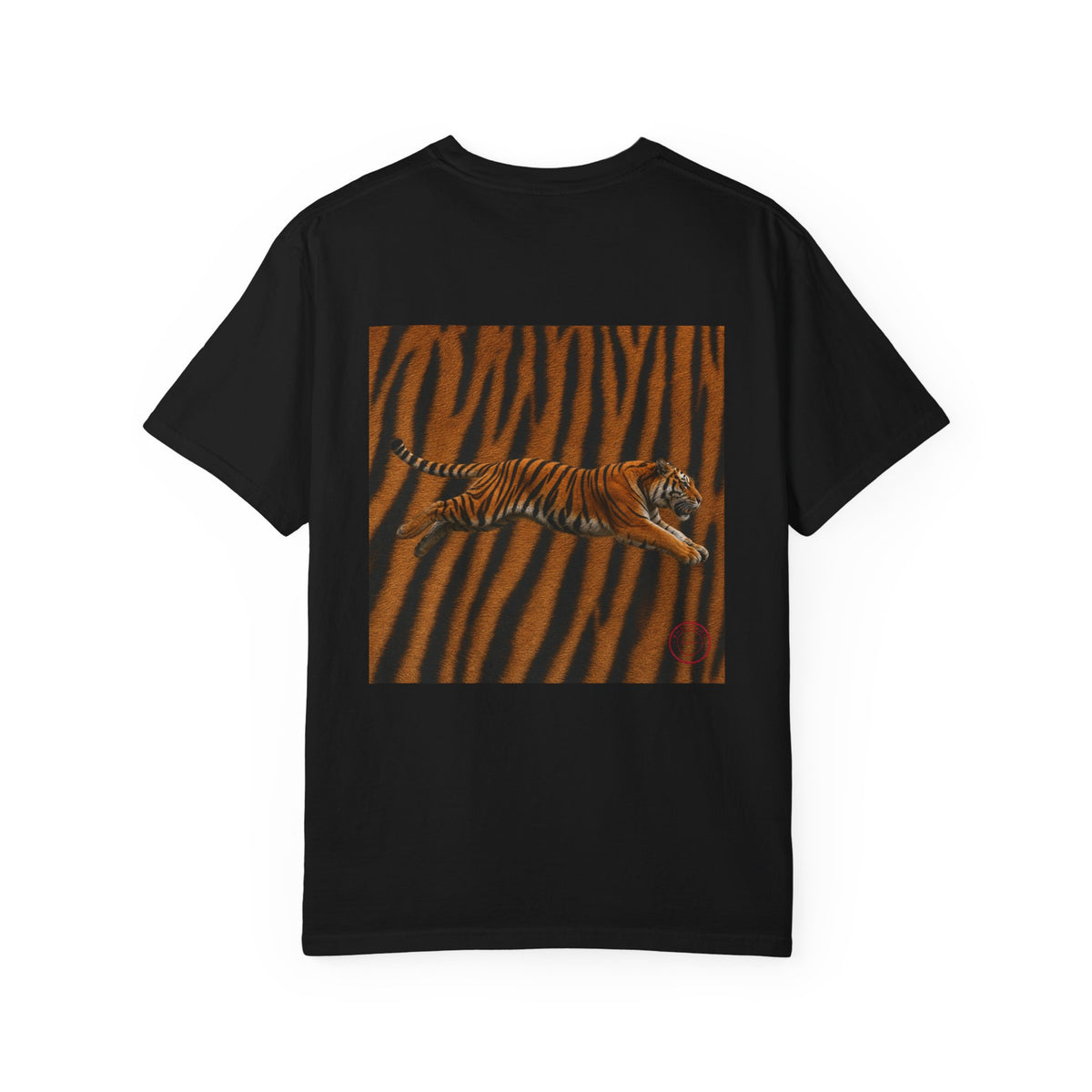 Tiger Stripe Graphic T-Shirt — Leaping Tiger Back Print Comfort Color 1717