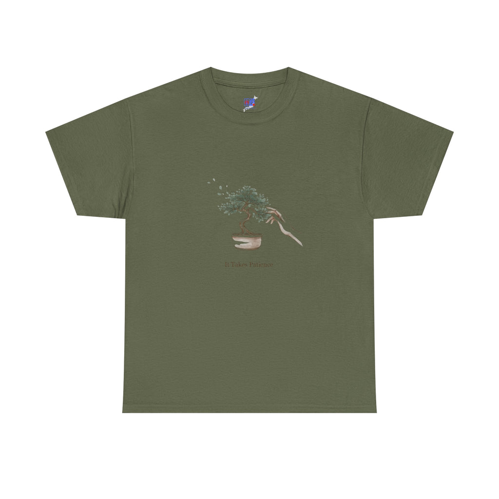 It Takes Patience Bonsai T-Shirt, Minimalist Japanese Ink Wash Tree Tee, Zen Gift for Plant Lovers, Mindfulness & Slow Living