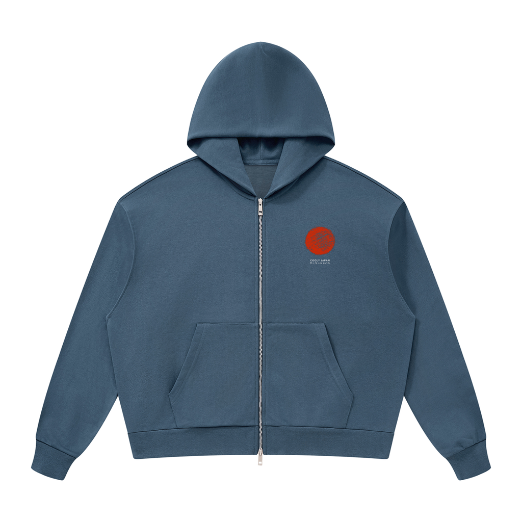 CoolyJapan Signature Drop Shoulder Full-Zip Hoodie — 360gsm Heavyweight Cotton Blend