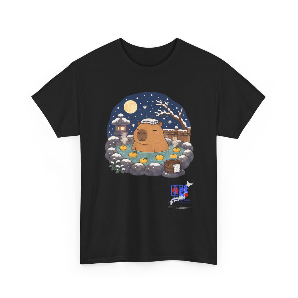 Kawaii Capybara Onsen T-Shirt — Japanese Hot Spring Winter Night Design