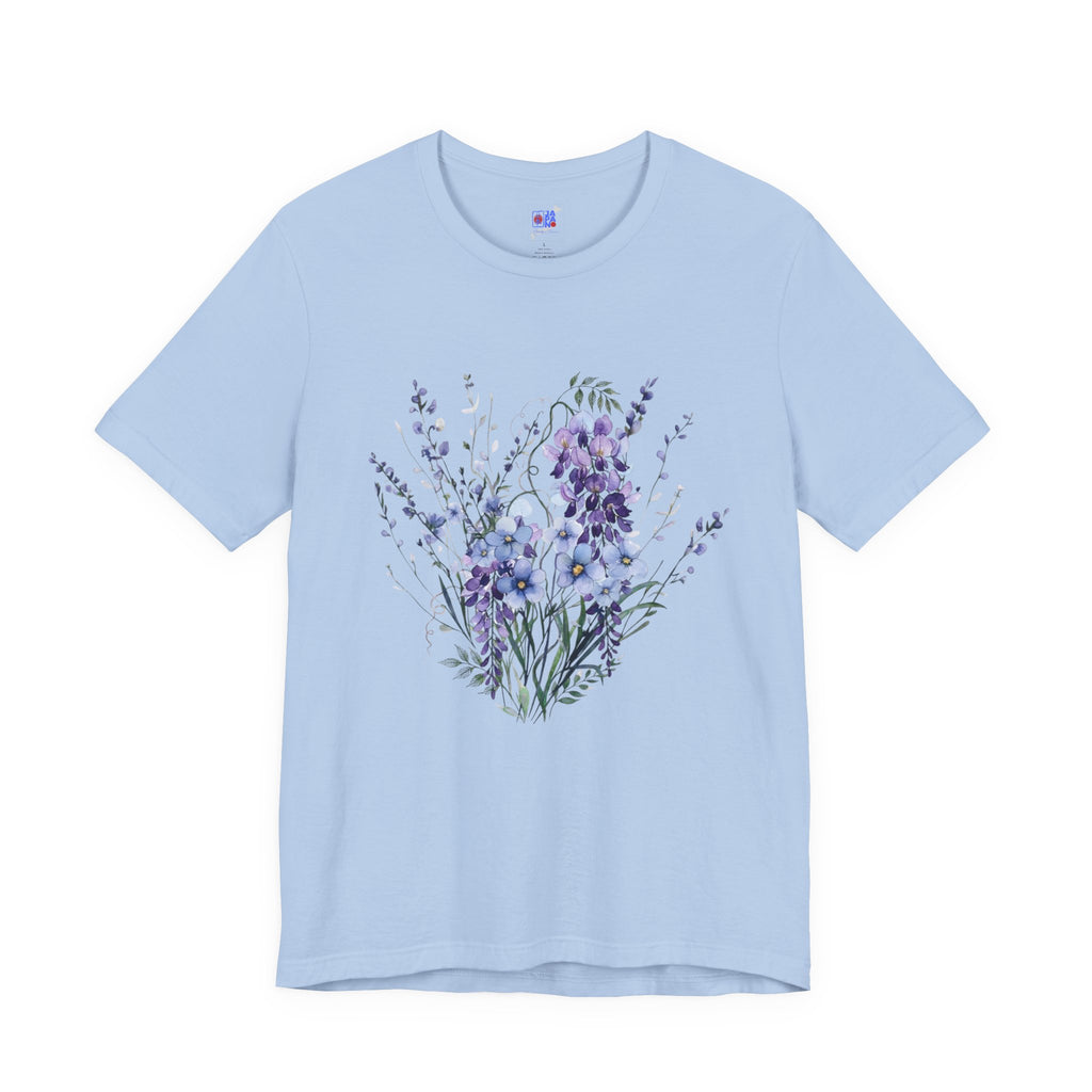 Japanese Wisteria and Forget-Me-Not T-Shirt | Fuji Wasurenagusa Dark Floral Tee | Japan Botanical Moonlit Garden Shirt