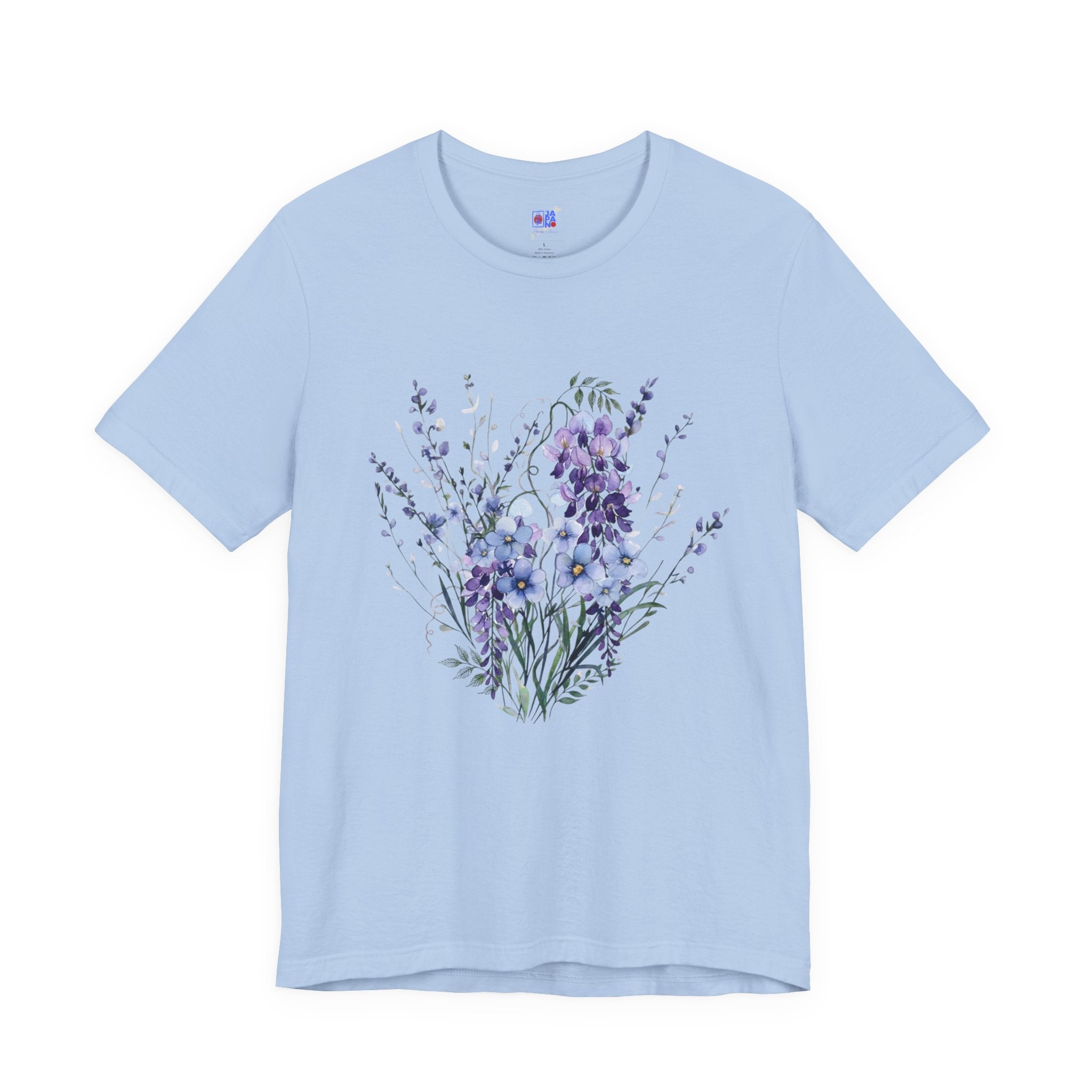 Japanese Wisteria and Forget-Me-Not T-Shirt | Fuji Wasurenagusa Dark Floral Tee | Japan Botanical Moonlit Garden Shirt