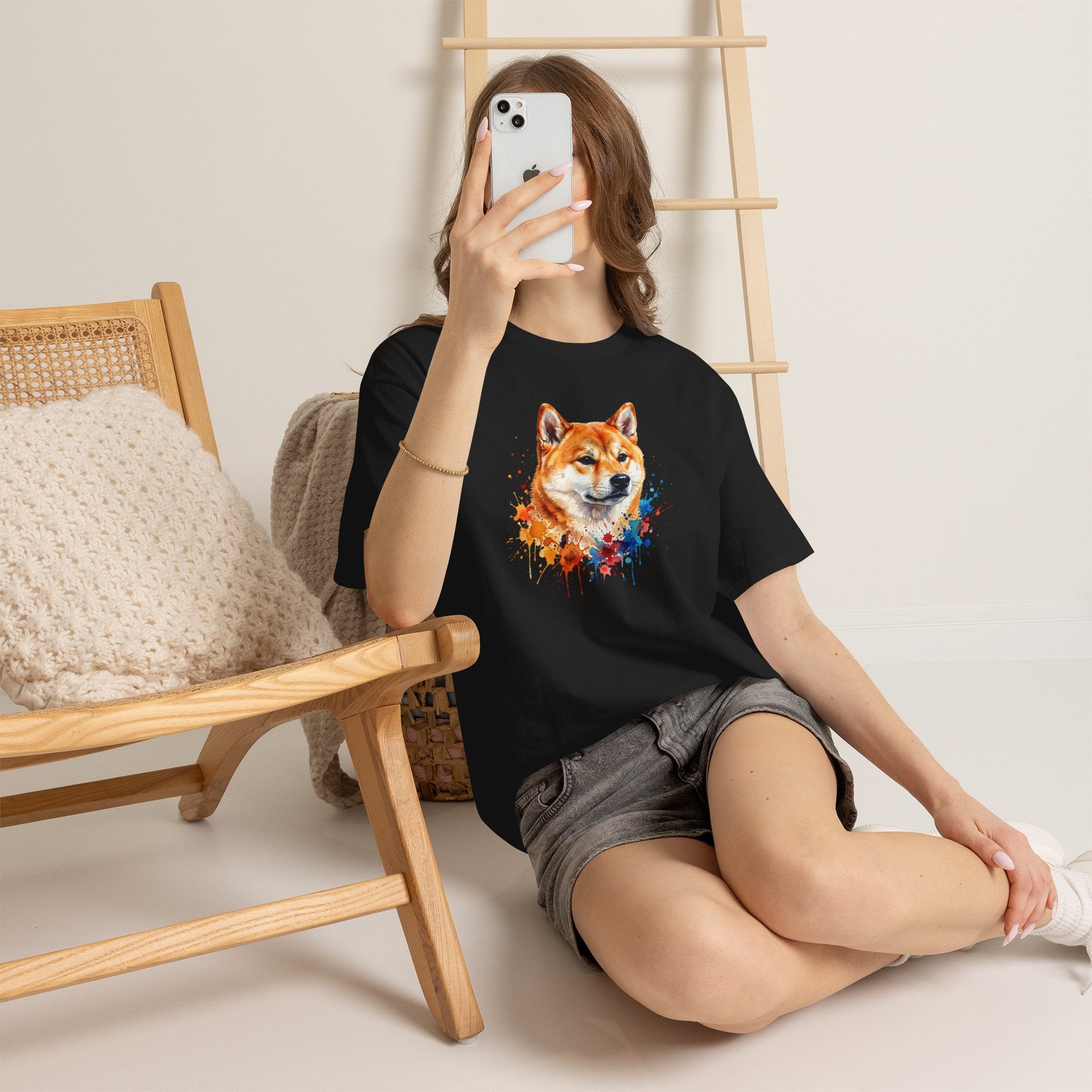 Shiba Inu Watercolor T-Shirt — Colorful Dog Portrait Tee