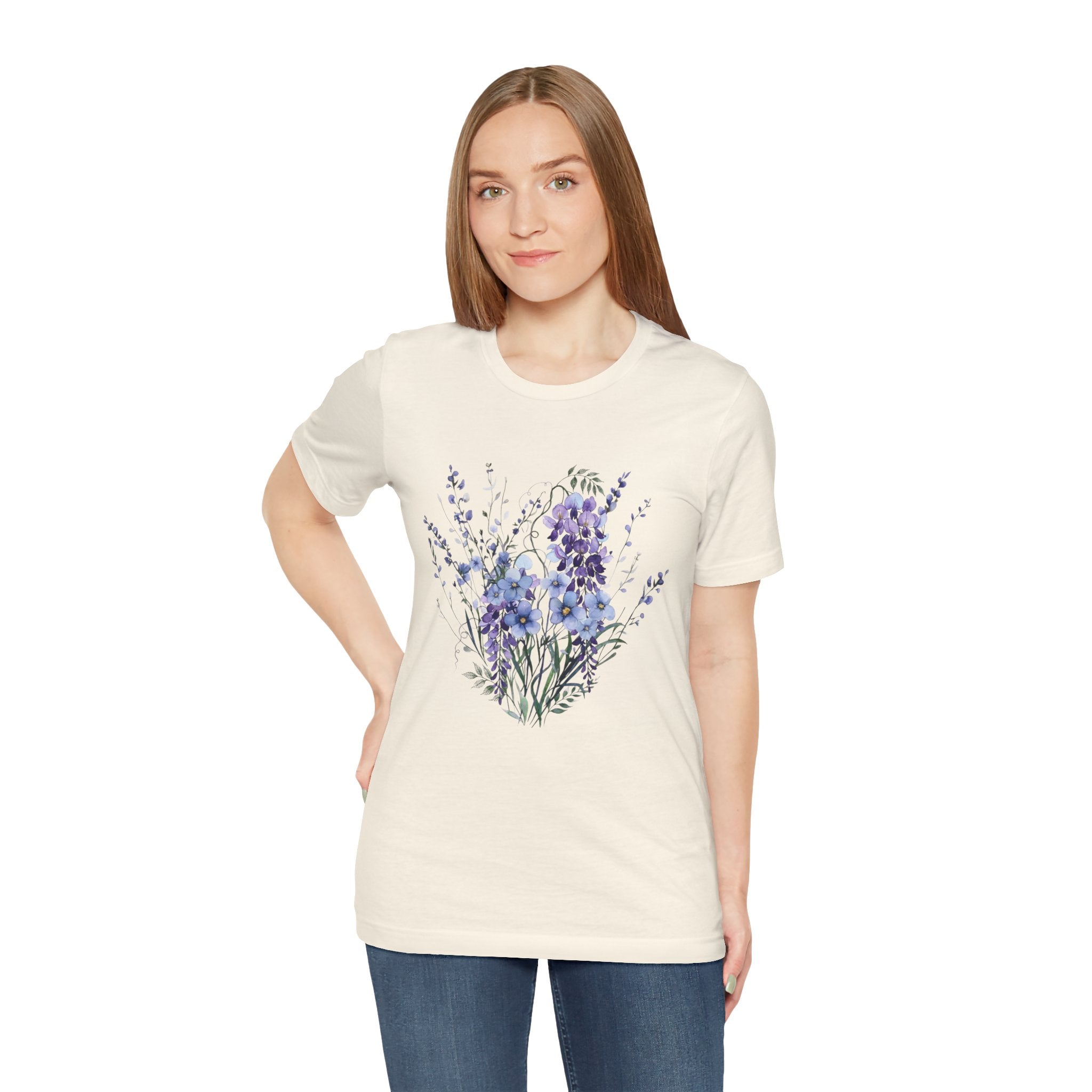 Japanese Wisteria and Forget-Me-Not T-Shirt | Fuji Wasurenagusa Dark Floral Tee | Japan Botanical Moonlit Garden Shirt