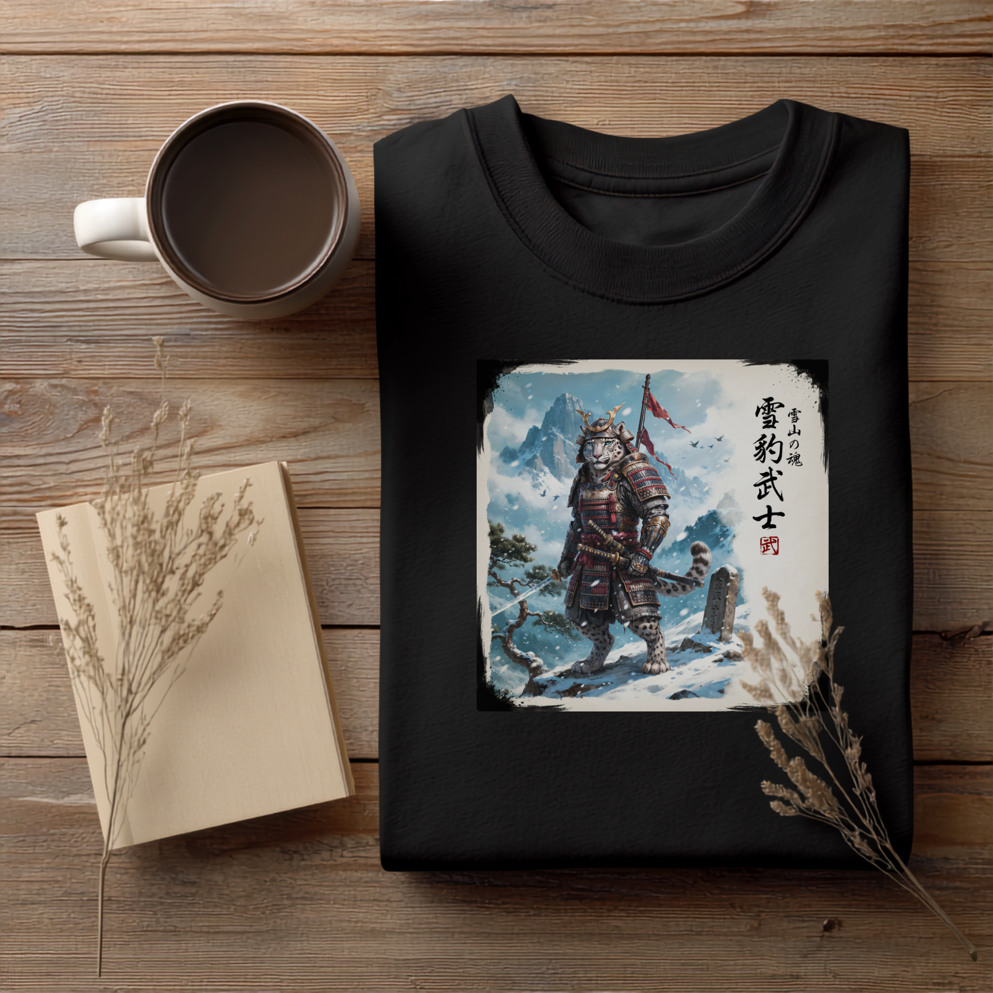 Snow Leopard Samurai T-Shirt version1 — 雪豹武士 Soul of the Snow Mountain | Yukihyo Bushi Japanese Warrior Spirit Graphic Tee
