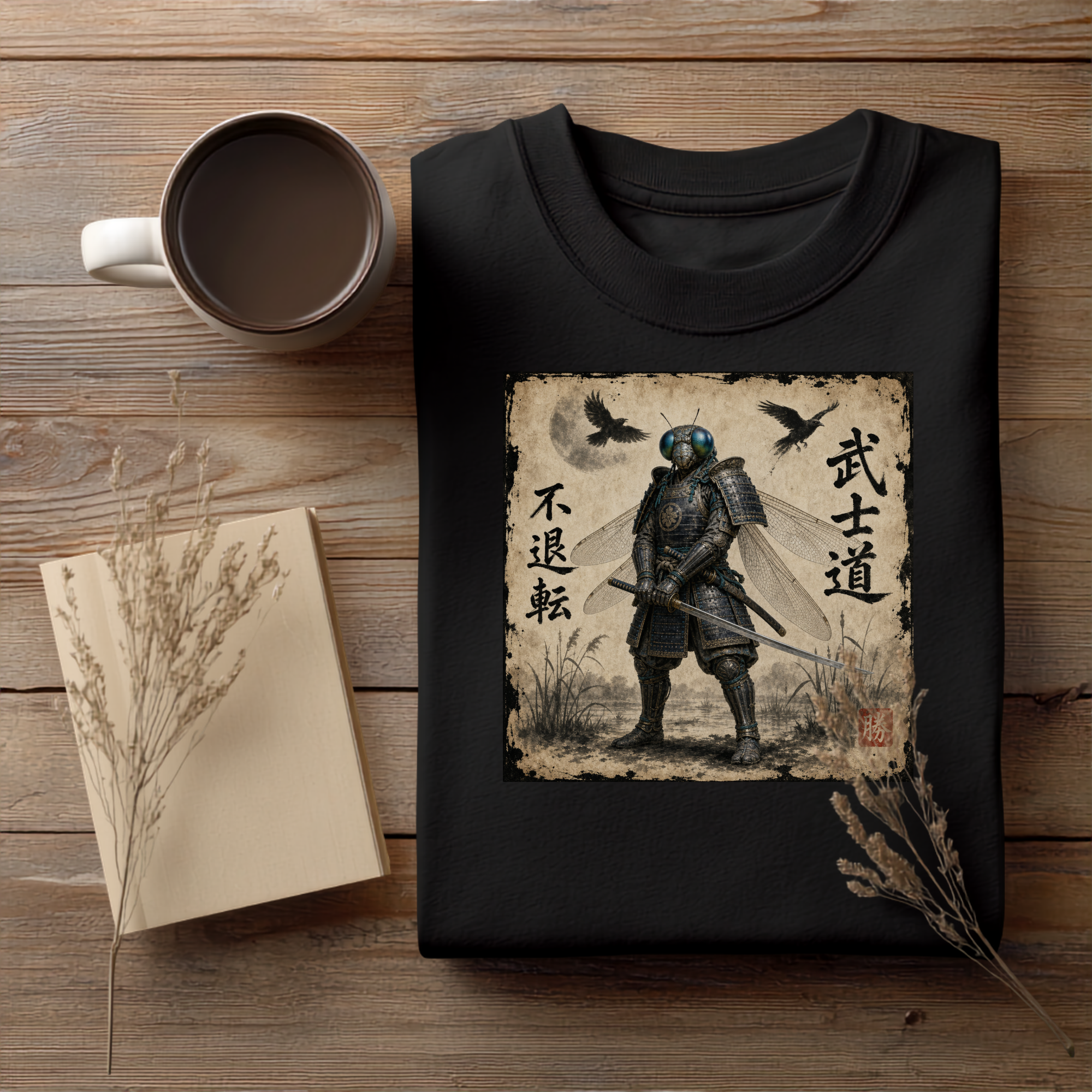 Samurai Dragonfly Warrior Tee Version 1 — Bushidō Ink Warrior Graphic T-Shirt