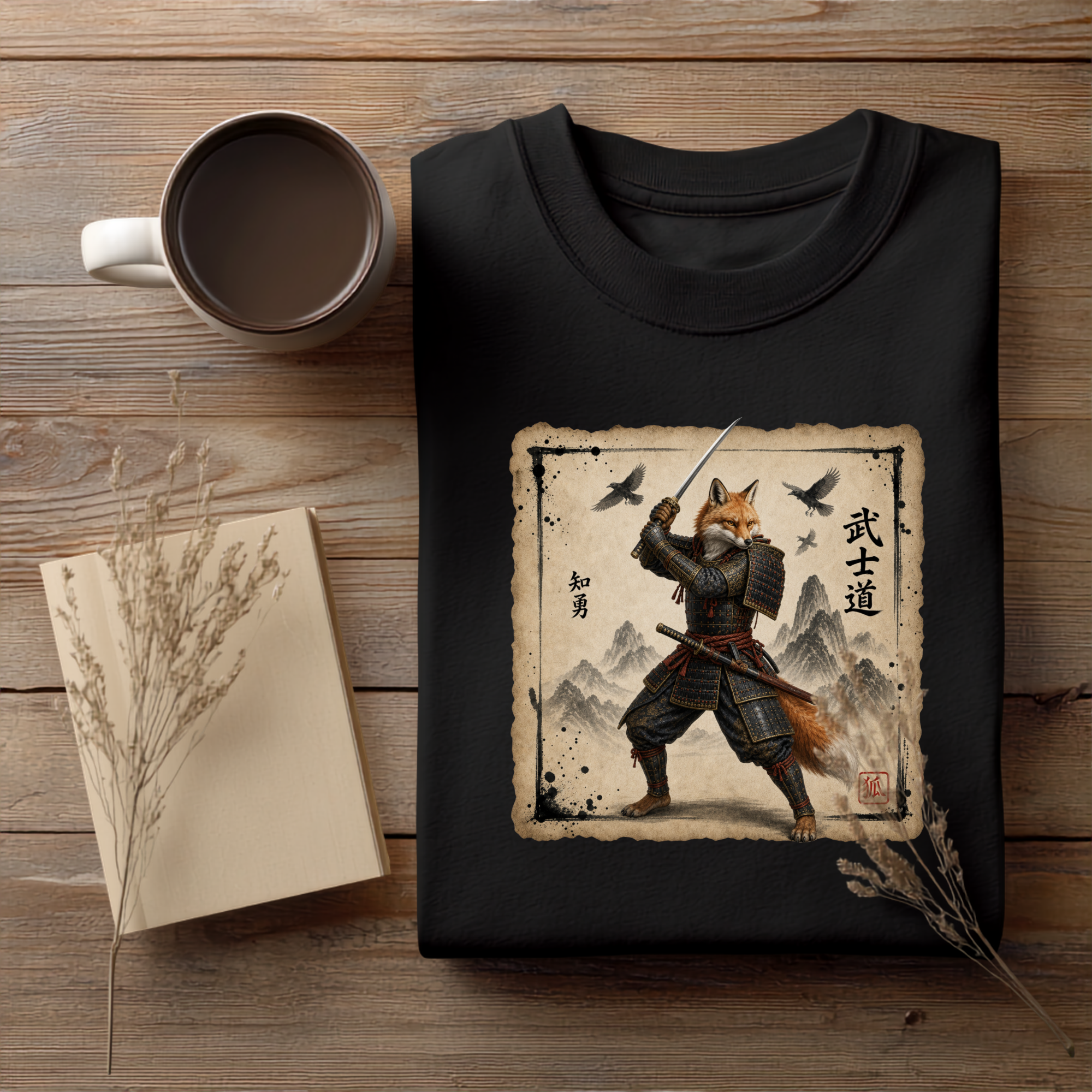 Samurai Fox T-Shirt  version2— 'Bushido' Fox Warrior Vintage Japanese Art Tee