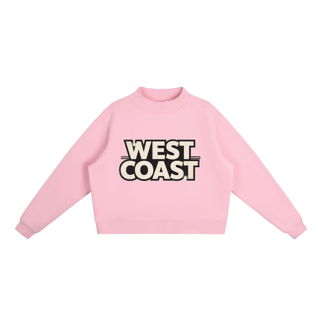 CoolyJapan Fleece Mock-Neck Crop Sweatshirt — 350gsm Heavyweight Women's