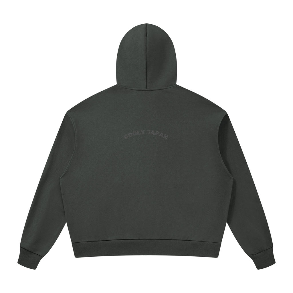CoolyJapan Signature Drop Shoulder Full-Zip Hoodie — 360gsm Heavyweight Cotton Blend
