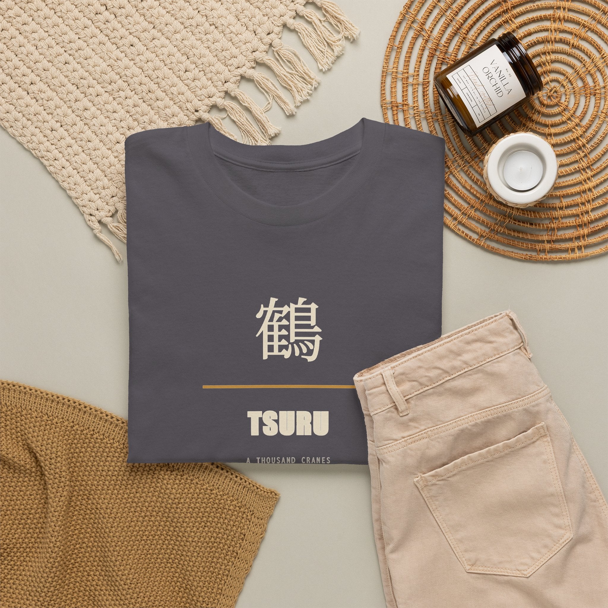 Japanese Crane Tsuru Kanji Tee | Minimalist Origami Zen Shirt