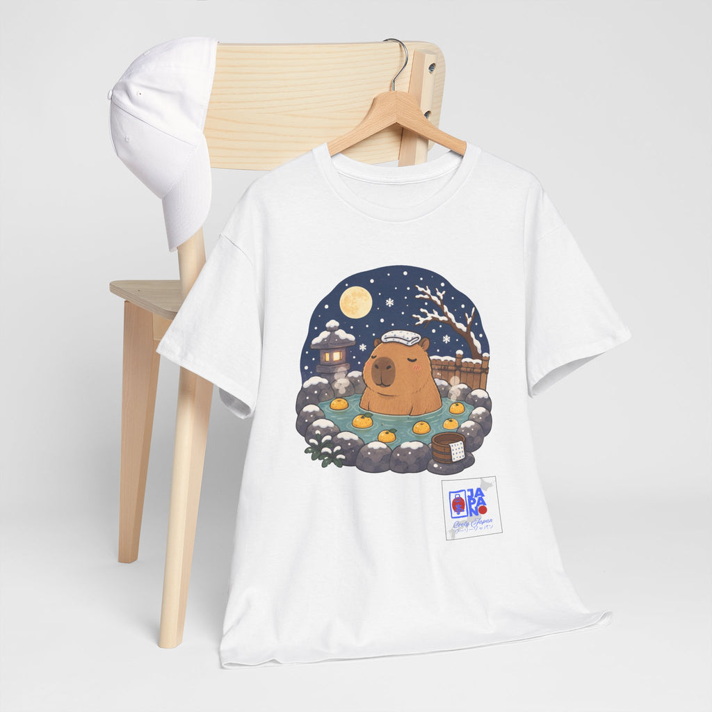 Kawaii Capybara Onsen T-Shirt | Japanese Hot Spring Winter Night Design