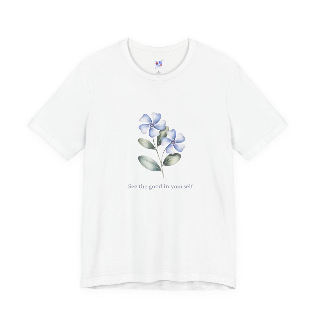 Wasurenagusa "Treasure Yourself" Tee — Minimal Japanese Botanical Self-Compassion Shirt