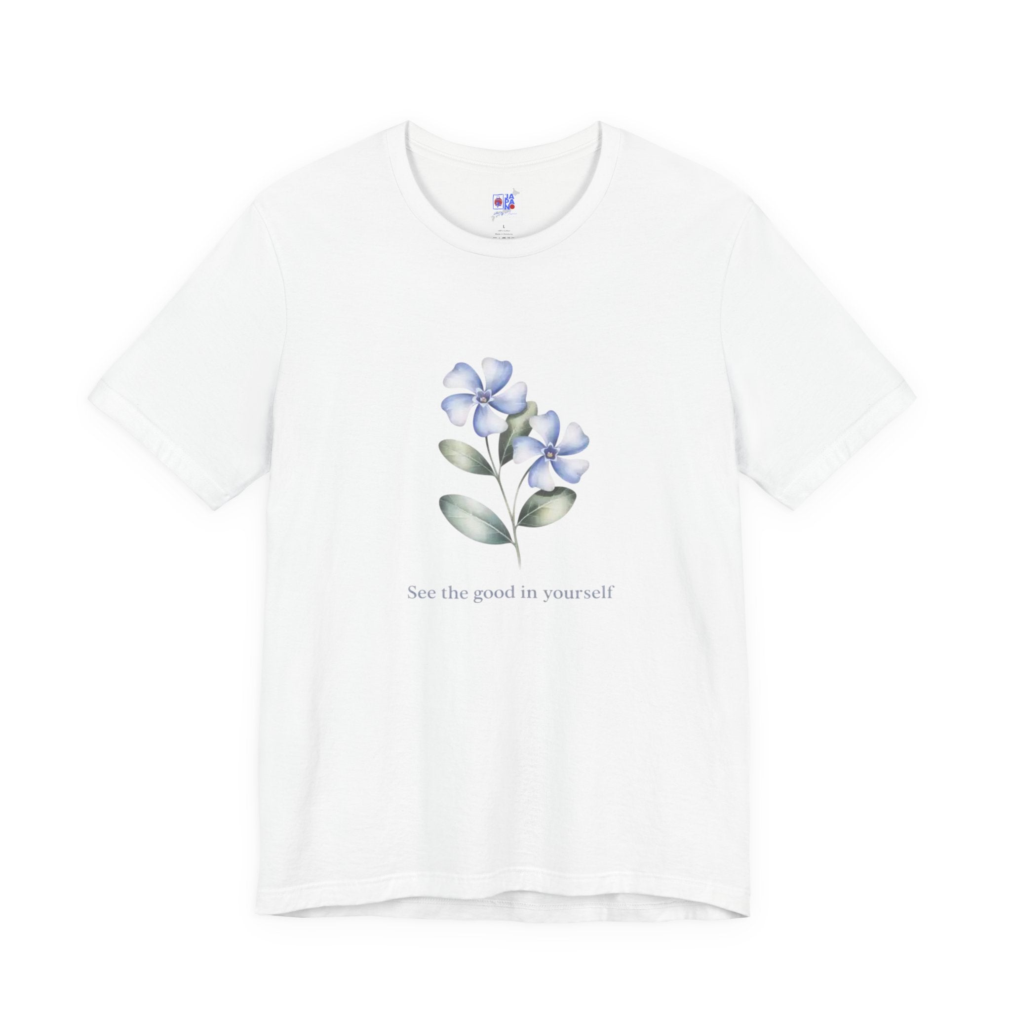 Wasurenagusa "Treasure Yourself" Tee — Minimal Japanese Botanical Self-Compassion Shirt