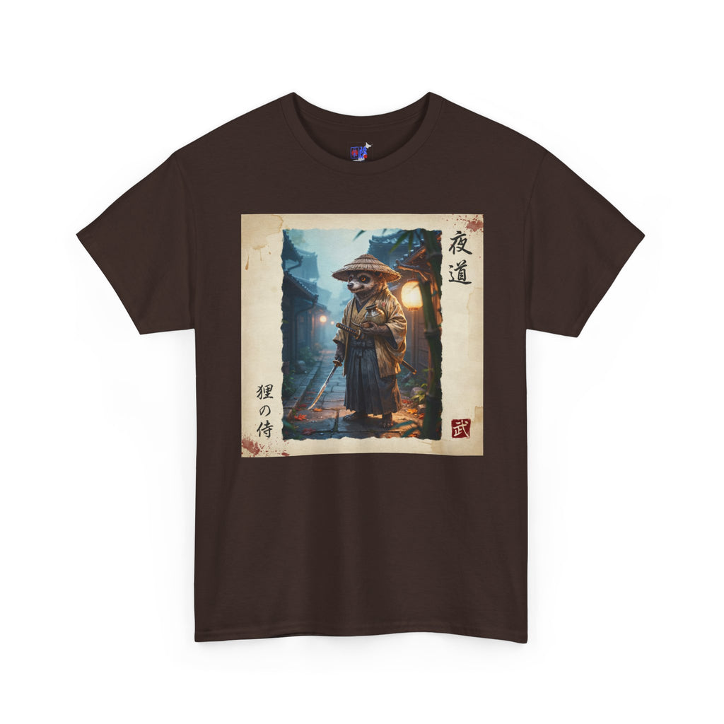 Tanuki Samurai T-Shirt — 狸の侍 Japanese Raccoon Dog Warrior | Yomichi Night Road Folklore Bushido Graphic Tee