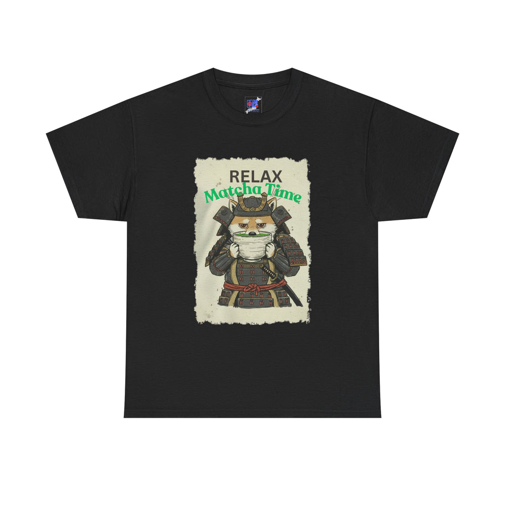 Samurai Shiba Inu Drinking Matcha Tee — Relax Matcha Time Graphic T-Shirt