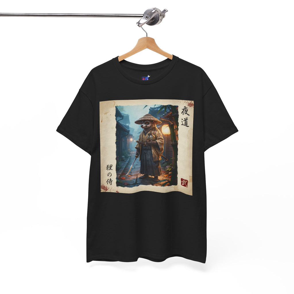 Tanuki Samurai T-Shirt — 狸の侍 Japanese Raccoon Dog Warrior | Yomichi Night Road Folklore Bushido Graphic Tee