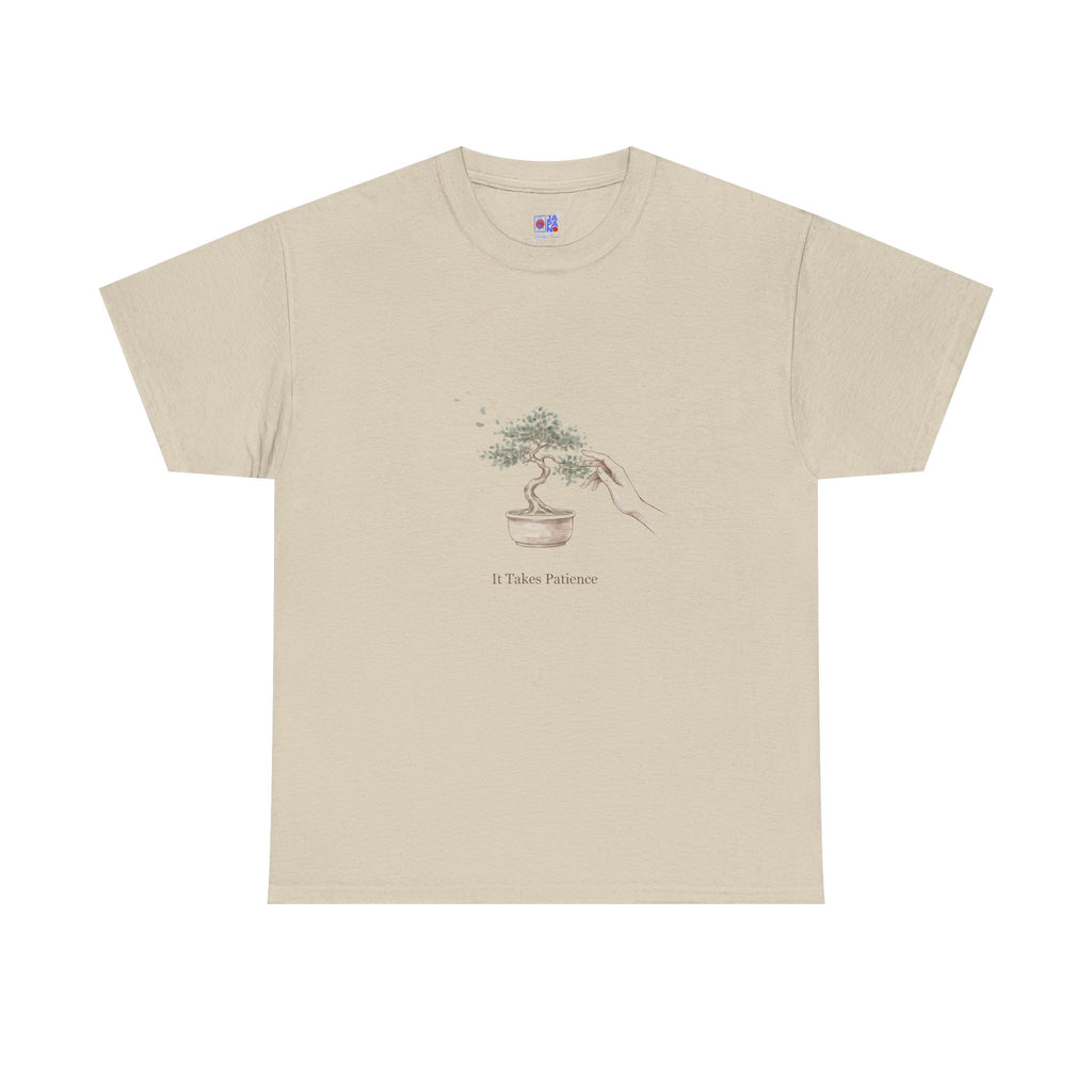 It Takes Patience Bonsai T-Shirt, Minimalist Japanese Ink Wash Tree Tee, Zen Gift for Plant Lovers, Mindfulness & Slow Living