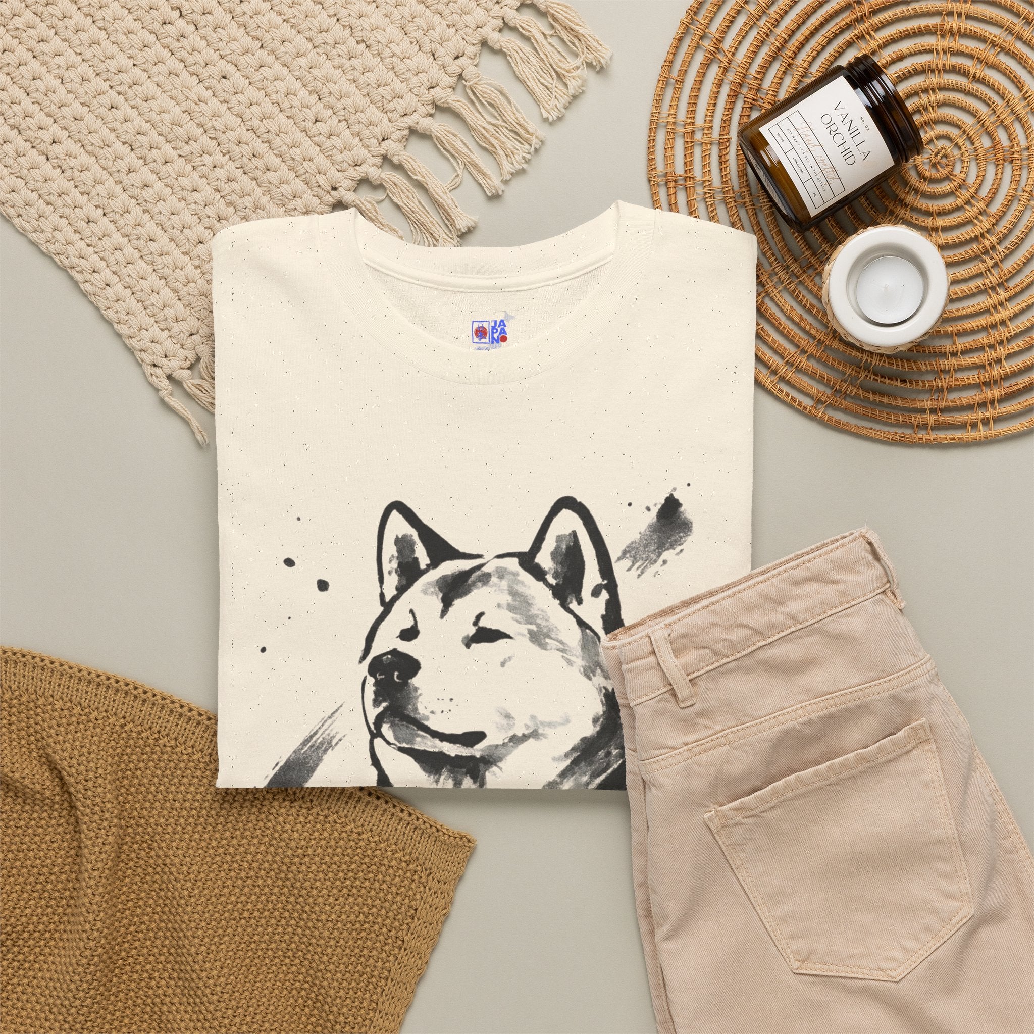 Akita Inu Sumi Ink Portrait T-Shirt — Japanese Ink Wash Dog Tee