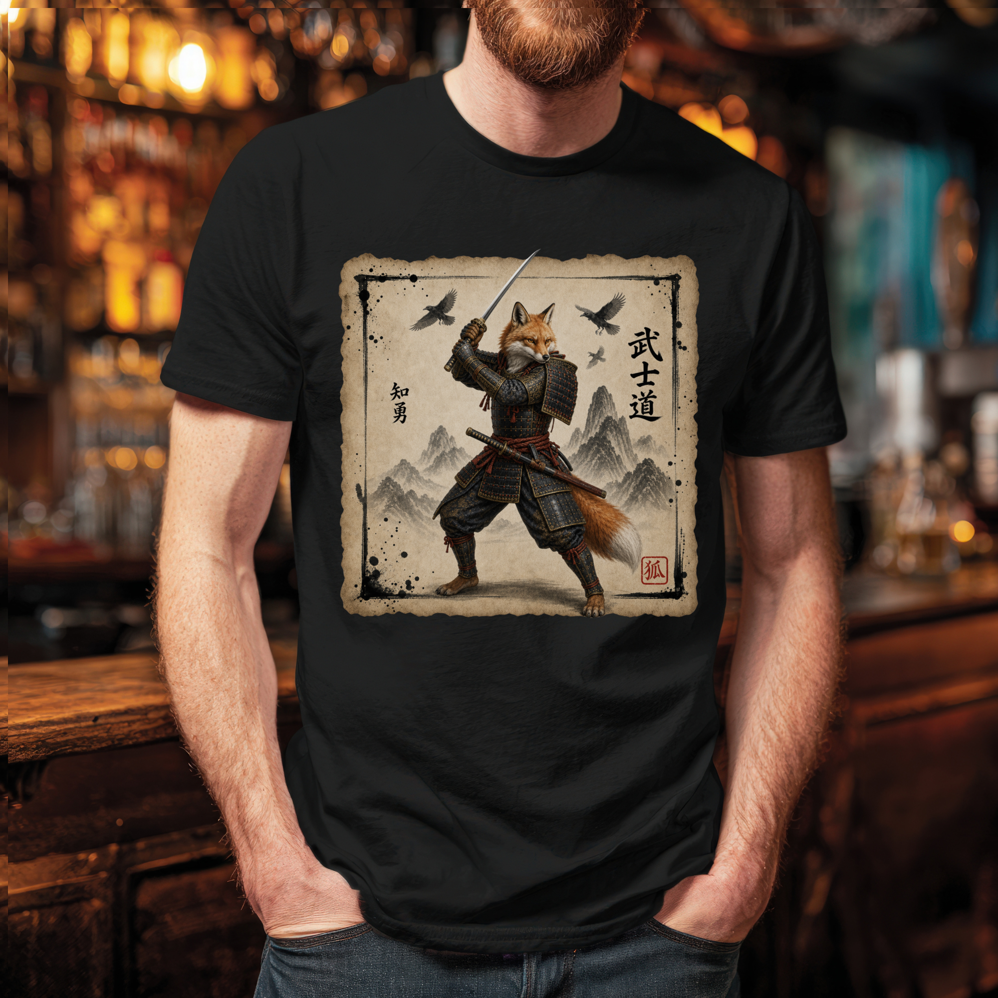Samurai Fox T-Shirt  version2— 'Bushido' Fox Warrior Vintage Japanese Art Tee