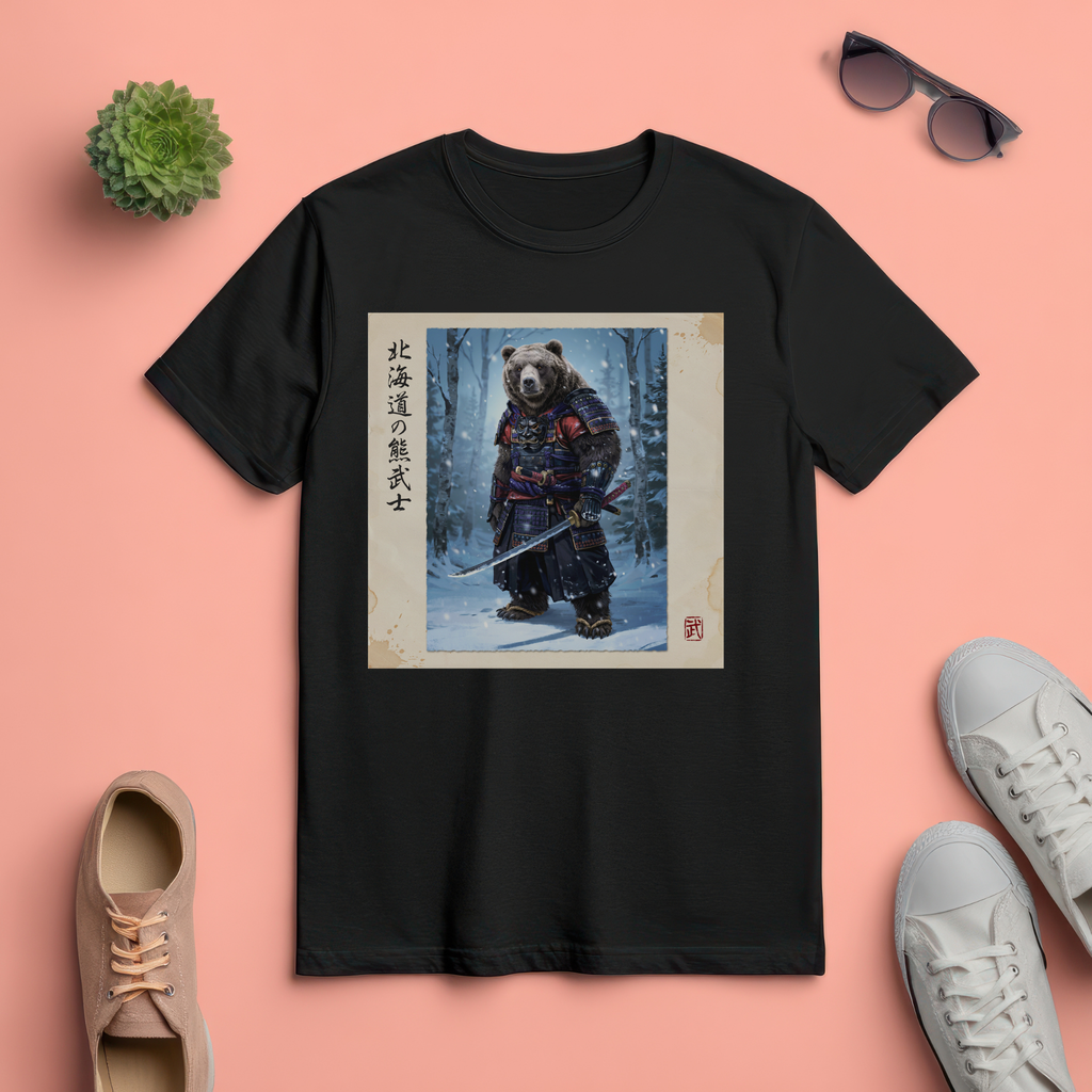 Hokkaido Bear Samurai T-Shirt version1 — 北海道の熊武士 Japanese Warrior Bear | Higuma Bushido Vintage Art Graphic Tee