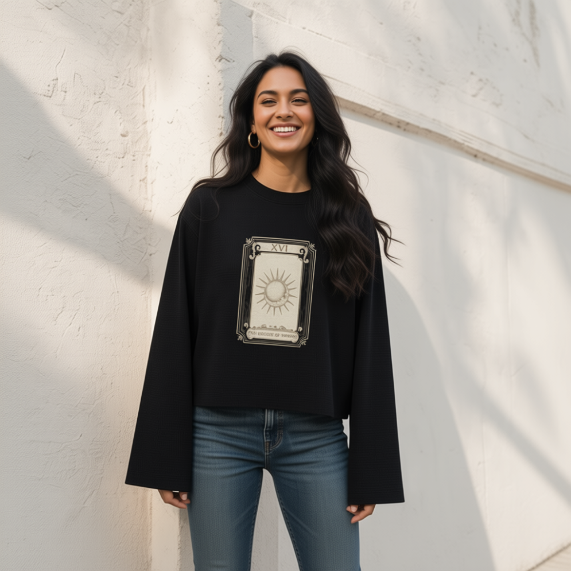 YOI YOI ART Lab — XVI Tarot Sun Waffle Sweatshirt | Raw Edge Unisex