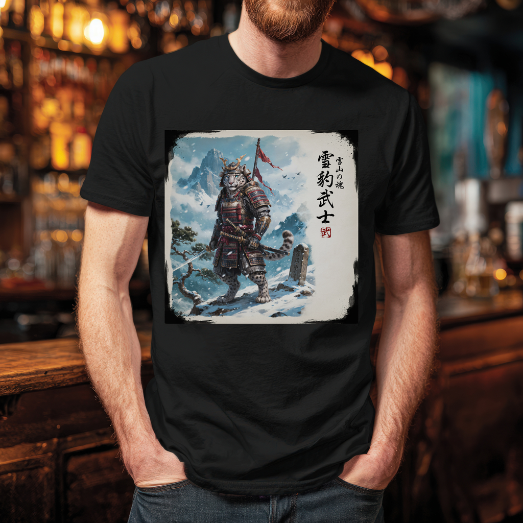 Snow Leopard Samurai T-Shirt version1 — 雪豹武士 Soul of the Snow Mountain | Yukihyo Bushi Japanese Warrior Spirit Graphic Tee