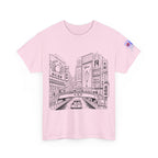 Japan Cityscape T-Shirt — Detailed Black & White Urban Illustration
