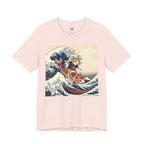 Koi Surfing Cat T‑Shirt — Japanese Wave Art (Hokusai-Inspired)