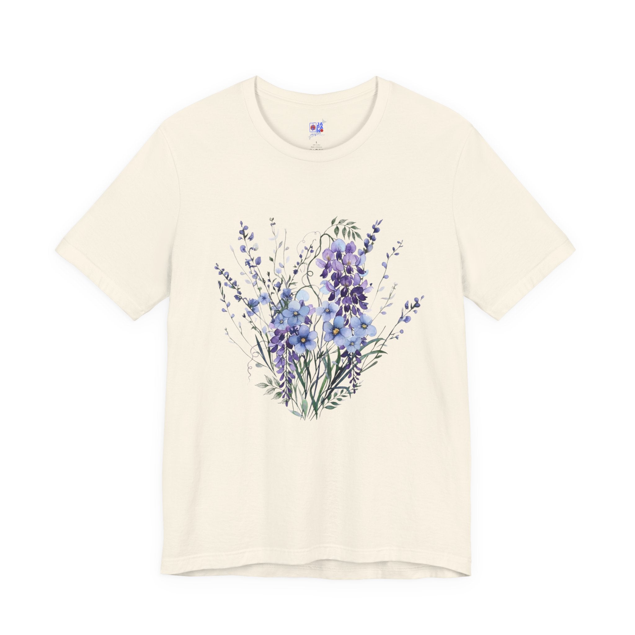 Japanese Wisteria and Forget-Me-Not T-Shirt | Fuji Wasurenagusa Dark Floral Tee | Japan Botanical Moonlit Garden Shirt