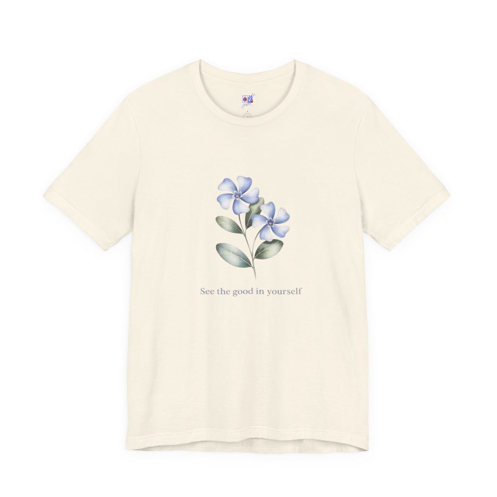 Wasurenagusa "Treasure Yourself" Tee — Minimal Japanese Botanical Self-Compassion Shirt