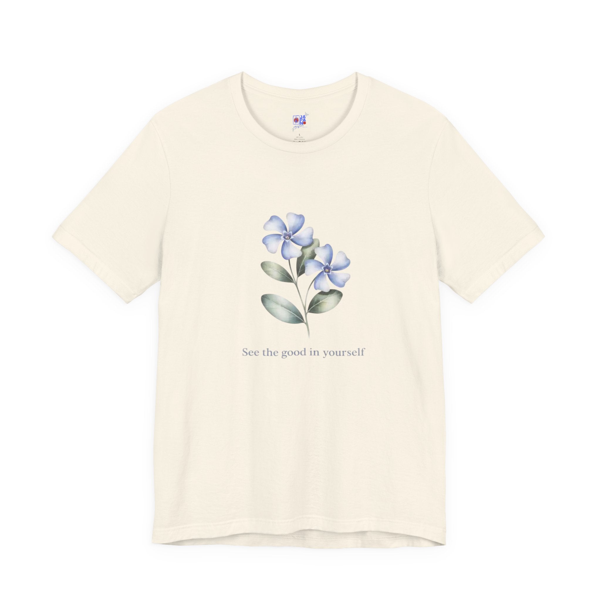 Wasurenagusa "Treasure Yourself" Tee — Minimal Japanese Botanical Self-Compassion Shirt