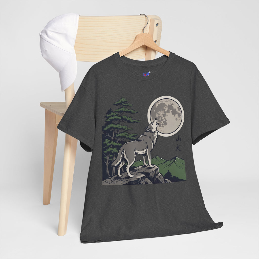 Japanese Wolf T-Shirt — 山犬 Yamainu Mountain Dog Men's Tee | Japan Mythology Gift
