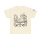 Japan Cityscape T-Shirt — Detailed Black & White Urban Illustration