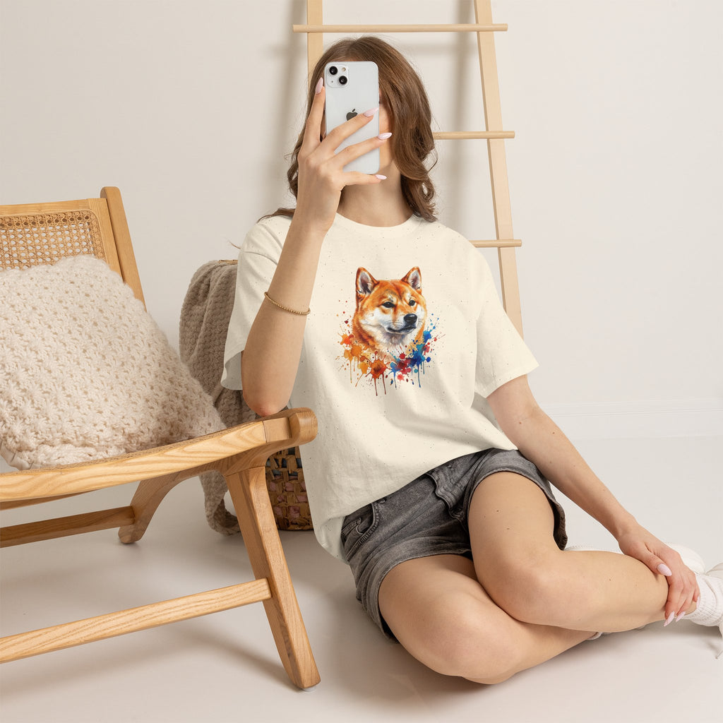 Shiba Inu Watercolor T-Shirt — Colorful Dog Portrait Tee