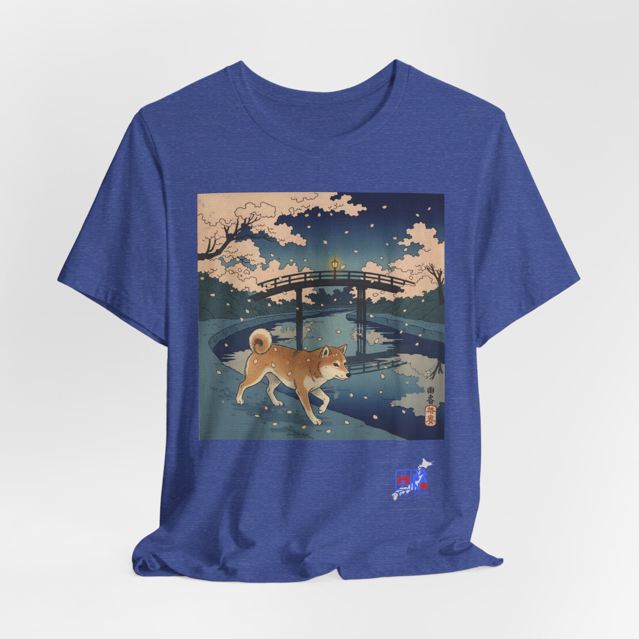 Shiba Inu Night Stroll T-Shirt | Japanese Bridge Ukiyo-e Style