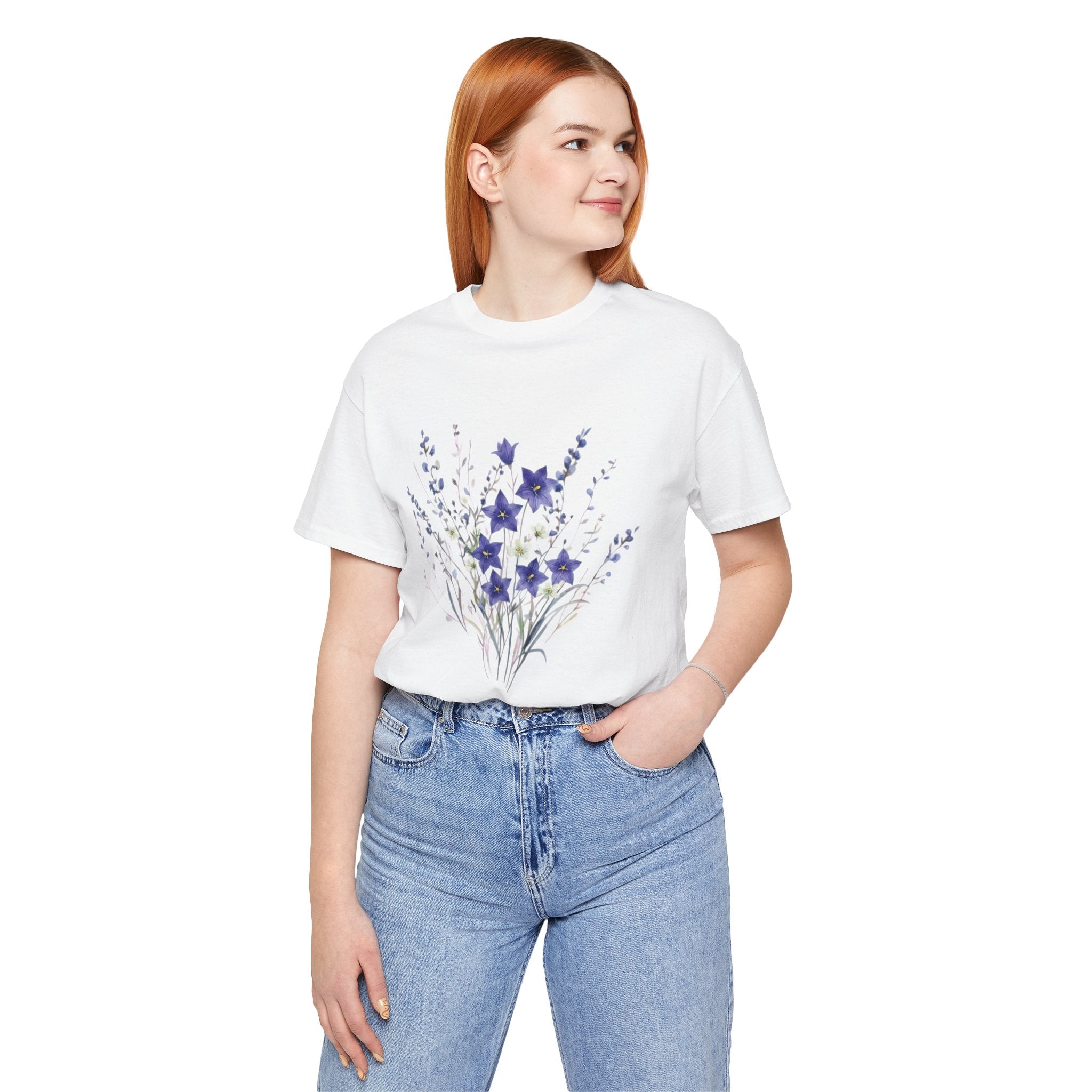 Kikyo (Balloon Flower) Floral Japanese Tee | Deep Purple Autumn Botanical Shirt