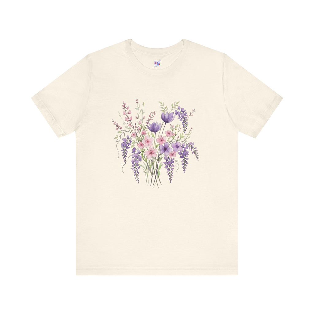 Japanese Wisteria and Sakura Bouquet T-Shirt | Fuji Cherry Blossom Dark Floral Tee | Japan Spring Flower Art Shirt