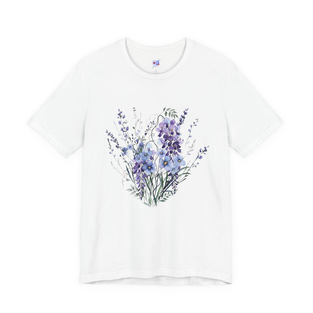 Japanese Wisteria and Forget-Me-Not T-Shirt | Fuji Wasurenagusa Dark Floral Tee | Japan Botanical Moonlit Garden Shirt