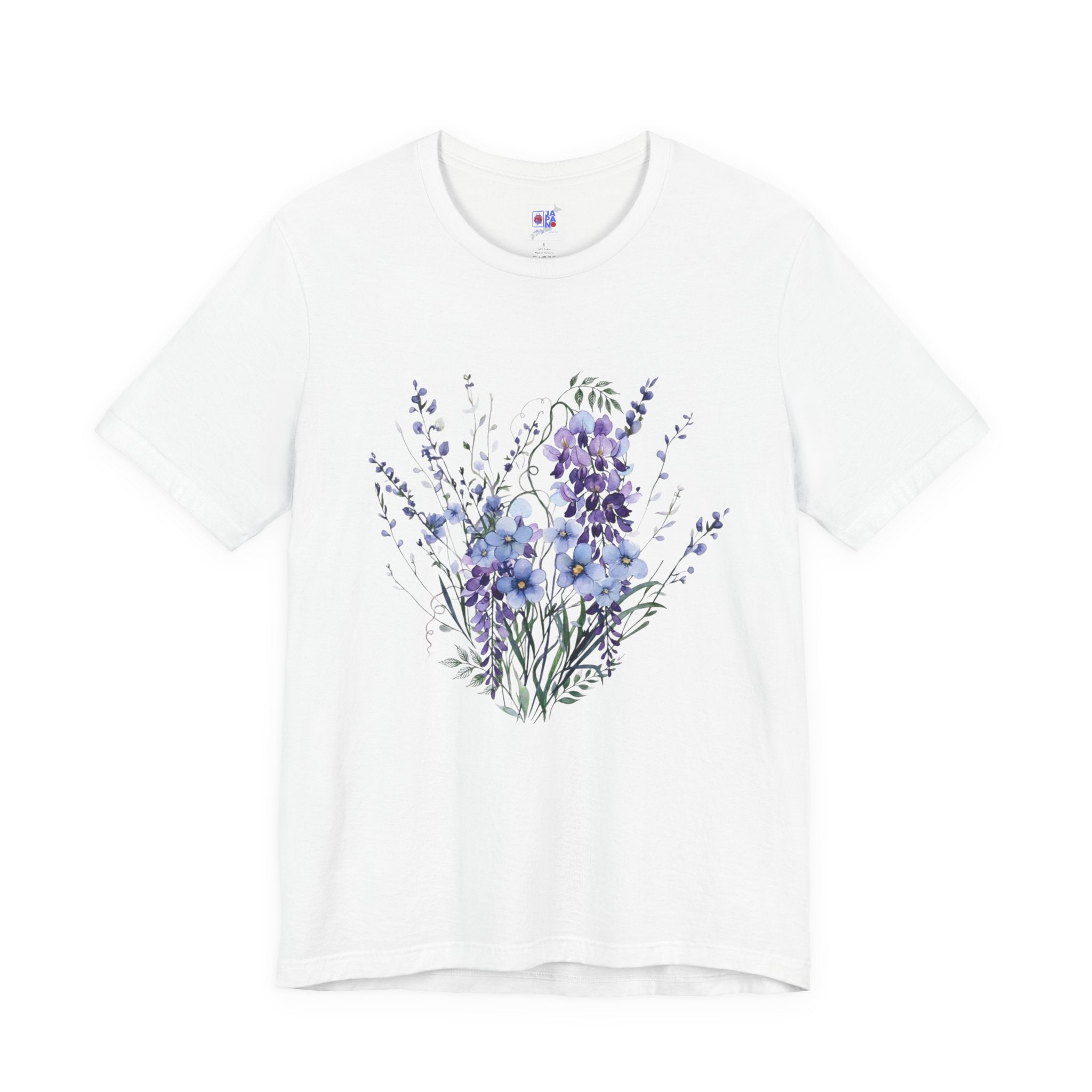 Japanese Wisteria and Forget-Me-Not T-Shirt | Fuji Wasurenagusa Dark Floral Tee | Japan Botanical Moonlit Garden Shirt